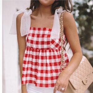 Top Shop Gingham Tie Shoulder Tank Top size 2